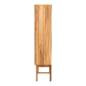 Baxton Studio Bali Augusto Teak Wood Cabinet - 2-Door Woven Rattan Organizer, Sculptural Boho Storage For Home Augusto-Wood/Webbing-Cabinet-KD-Box