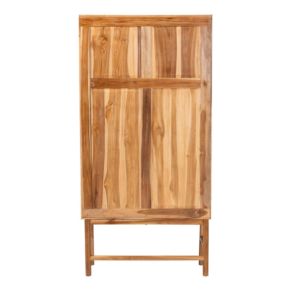 Baxton Studio Bali Augusto Teak Wood Cabinet - 2-Door Woven Rattan Organizer, Sculptural Boho Storage For Home Augusto-Wood/Webbing-Cabinet-KD-Box