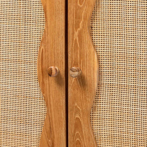 Baxton Studio Bali Augusto Teak Wood Cabinet - 2-Door Woven Rattan Organizer, Sculptural Boho Storage For Home Augusto-Wood/Webbing-Cabinet-KD-Box