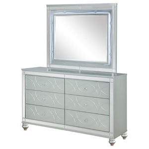 English Elm Arabesque Six Drawer Glam Dresser with Led Fretwork Mirror for Primary Bedroom B062S01731