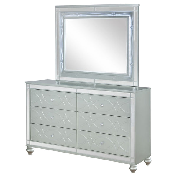 English Elm Arabesque Six Drawer Glam Dresser with Led Fretwork Mirror for Primary Bedroom B062S01731