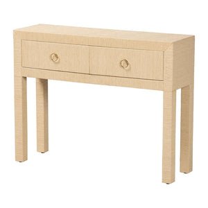 Baxton Studio bali Noah Grasscloth Console Table - Handwoven Entryway Accent with Gold Pulls, Ideal for Narrow Spaces Noah 2 DW-Light Brown-Grasscloth-Console Table