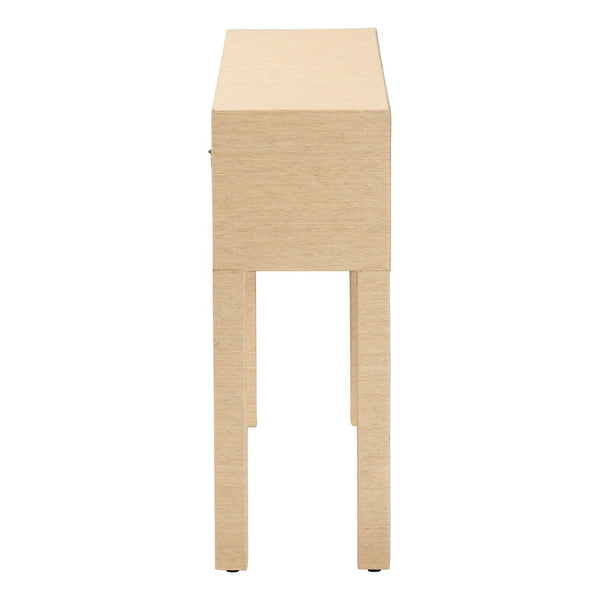 Baxton Studio bali Noah Grasscloth Console Table - Handwoven Entryway Accent with Gold Pulls, Ideal for Narrow Spaces Noah 2 DW-Light Brown-Grasscloth-Console Table