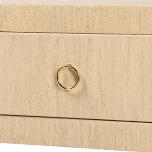 Baxton Studio bali Noah Grasscloth Console Table - Handwoven Entryway Accent with Gold Pulls, Ideal for Narrow Spaces Noah 2 DW-Light Brown-Grasscloth-Console Table