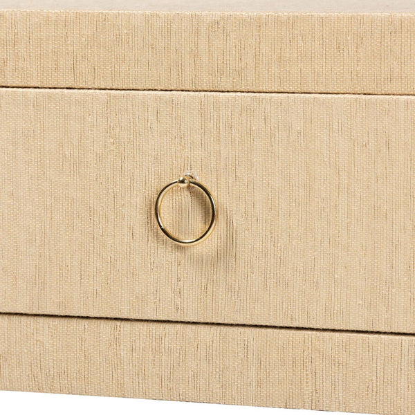 Baxton Studio bali Noah Grasscloth Console Table - Handwoven Entryway Accent with Gold Pulls, Ideal for Narrow Spaces Noah 2 DW-Light Brown-Grasscloth-Console Table