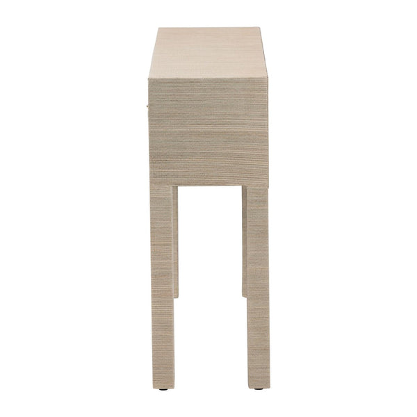 Baxton Studio bali Noah Grasscloth Console Table - Chic 2-Drawer Entryway Accent with Gold Ring Pulls, Beige Finish Noah 2 DW-Beige-Grasscloth-Console Table