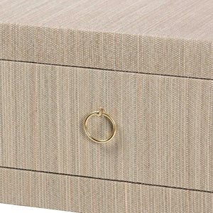 Baxton Studio bali Noah Grasscloth Console Table - Chic 2-Drawer Entryway Accent with Gold Ring Pulls, Beige Finish Noah 2 DW-Beige-Grasscloth-Console Table