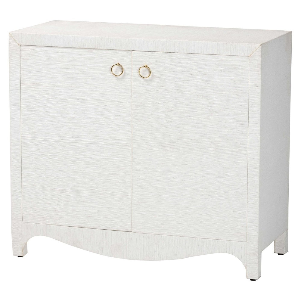 Baxton Studio bali Ximena Handwoven Grasscloth Storage Cabinet - Chic 2-Door Accent Piece with Gold Pulls for Any Space Ximena-2 Door-White-Cabinet