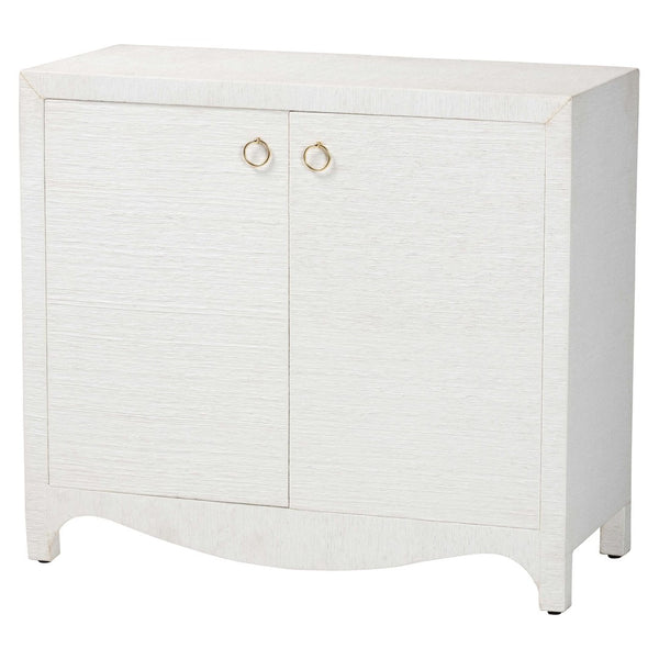 Baxton Studio bali Ximena Handwoven Grasscloth Storage Cabinet - Chic 2-Door Accent Piece with Gold Pulls for Any Space Ximena-2 Door-White-Cabinet