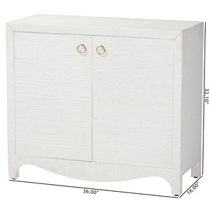 Baxton Studio bali Ximena Handwoven Grasscloth Storage Cabinet - Chic 2-Door Accent Piece with Gold Pulls for Any Space Ximena-2 Door-White-Cabinet