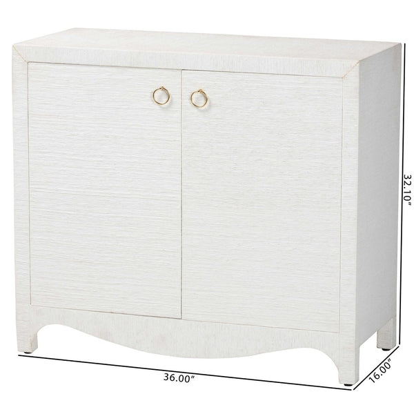Baxton Studio bali Ximena Handwoven Grasscloth Storage Cabinet - Chic 2-Door Accent Piece with Gold Pulls for Any Space Ximena-2 Door-White-Cabinet