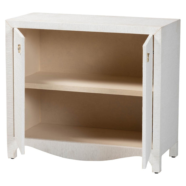 Baxton Studio bali Ximena Handwoven Grasscloth Storage Cabinet - Chic 2-Door Accent Piece with Gold Pulls for Any Space Ximena-2 Door-White-Cabinet