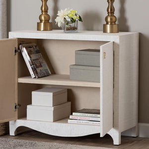 Baxton Studio bali Ximena Handwoven Grasscloth Storage Cabinet - Chic 2-Door Accent Piece with Gold Pulls for Any Space Ximena-2 Door-White-Cabinet