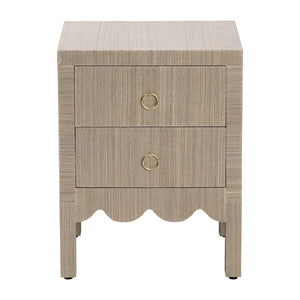 Baxton Studio bali Juniper Grasscloth Nightstand - Elegant 2-Drawer Bedside Table with Gold Pulls & Scalloped Base Juniper-Scalloped-Beige-NS