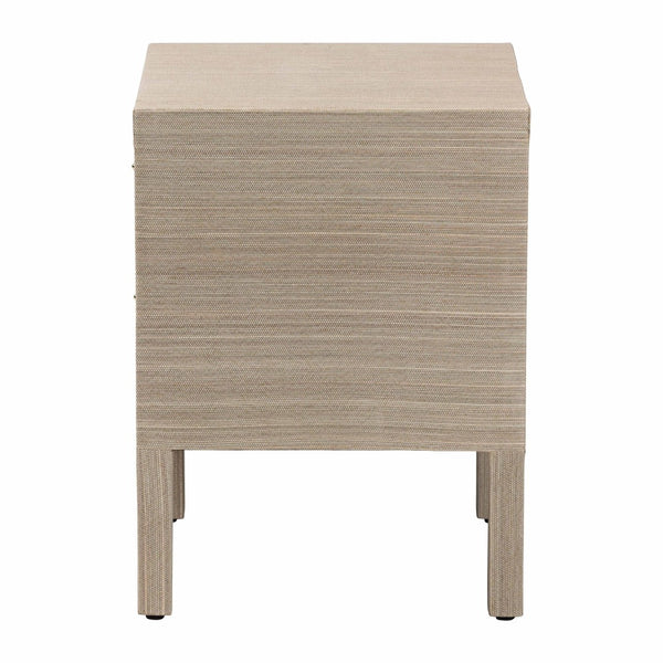 Baxton Studio bali Juniper Grasscloth Nightstand - Elegant 2-Drawer Bedside Table with Gold Pulls & Scalloped Base Juniper-Scalloped-Beige-NS