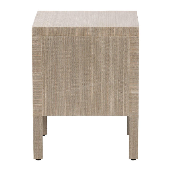Baxton Studio bali Juniper Grasscloth Nightstand - Elegant 2-Drawer Bedside Table with Gold Pulls & Scalloped Base Juniper-Scalloped-Beige-NS