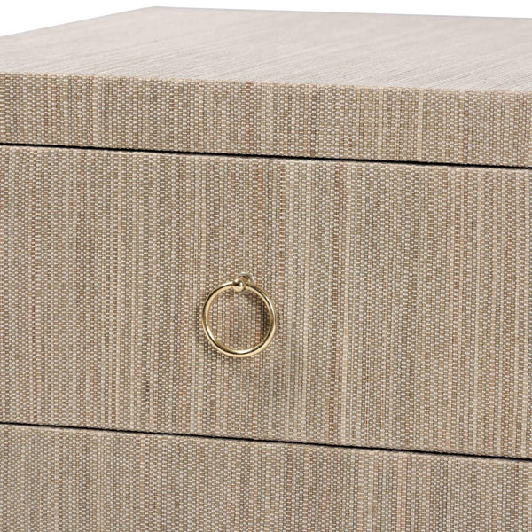 Baxton Studio bali Juniper Grasscloth Nightstand - Elegant 2-Drawer Bedside Table with Gold Pulls & Scalloped Base Juniper-Scalloped-Beige-NS
