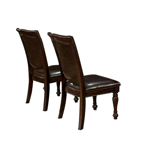 English Elm Set of 2 Leatherette Upholstered Side Chairs Brown Cherry Finish Espresso Seating Rope Trim Elegance B016P222691