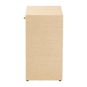 Baxton Studio bali William Grasscloth Nightstand - Coastal 1-Drawer Bedside Table with Gold Knob & Open Shelves William-Light Brown-Woven Grasscloth-NS