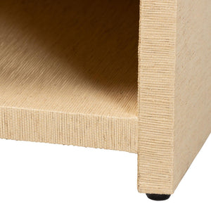 Baxton Studio bali William Grasscloth Nightstand - Coastal 1-Drawer Bedside Table with Gold Knob & Open Shelves William-Light Brown-Woven Grasscloth-NS