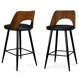 English Elm Micah Black Counter Height Stool Set of 2 – Modern Faux Leather Upholstered Wood Back Seats 35.4" B136P252647