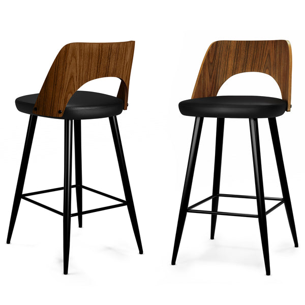 English Elm Micah Black Counter Height Stool Set of 2 – Modern Faux Leather Upholstered Wood Back Seats 35.4" B136P252647