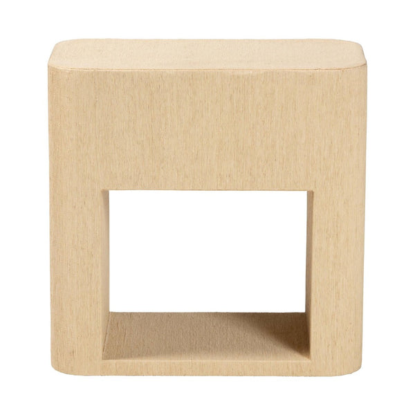 Baxton Studio bali Beauford Grasscloth Nightstand - Handwoven 1-Drawer Table with Open Shelf, Gold Handle Accent Beauford-Light Brown-Rounded Edge-NS