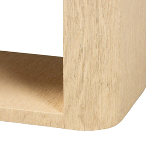 Baxton Studio bali Beauford Grasscloth Nightstand - Handwoven 1-Drawer Table with Open Shelf, Gold Handle Accent Beauford-Light Brown-Rounded Edge-NS