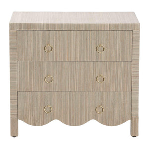 Baxton Studio bali Bali Umika Grasscloth Nightstand - Bohemian 3-Drawer Accent Chest with Gold Pulls for Bedroom Elegance Umika-Scalloped-Beige-Grasscloth-NS