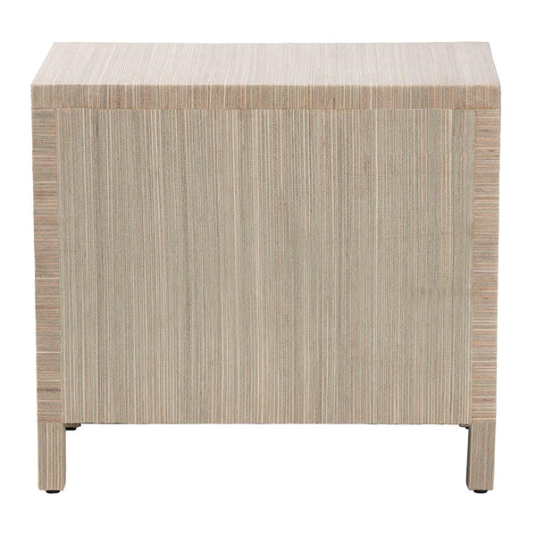 Baxton Studio bali Bali Umika Grasscloth Nightstand - Bohemian 3-Drawer Accent Chest with Gold Pulls for Bedroom Elegance Umika-Scalloped-Beige-Grasscloth-NS