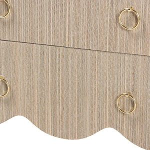 Baxton Studio bali Bali Umika Grasscloth Nightstand - Bohemian 3-Drawer Accent Chest with Gold Pulls for Bedroom Elegance Umika-Scalloped-Beige-Grasscloth-NS