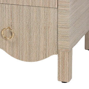 Baxton Studio bali Bali Umika Grasscloth Nightstand - Bohemian 3-Drawer Accent Chest with Gold Pulls for Bedroom Elegance Umika-Scalloped-Beige-Grasscloth-NS