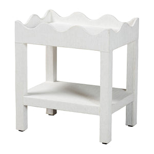 Baxton Studio bali Bali Sebastian Grasscloth Scalloped End Table - Chic 2-Tier Accent Table with Open Shelf Storage White Sebastian 2 Tier-White-End Table