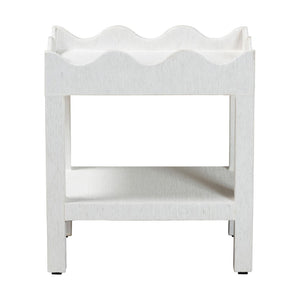 Baxton Studio bali Bali Sebastian Grasscloth Scalloped End Table - Chic 2-Tier Accent Table with Open Shelf Storage White Sebastian 2 Tier-White-End Table