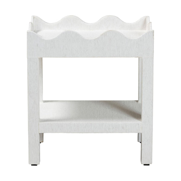 Baxton Studio bali Bali Sebastian Grasscloth Scalloped End Table - Chic 2-Tier Accent Table with Open Shelf Storage White Sebastian 2 Tier-White-End Table