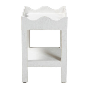 Baxton Studio bali Bali Sebastian Grasscloth Scalloped End Table - Chic 2-Tier Accent Table with Open Shelf Storage White Sebastian 2 Tier-White-End Table