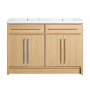 English Elm 48" Freestanding Bathroom Vanity with Resin Sink and Spacious Cabinet, Soft-Close Doors, Durable Finish Oak W1972S00025