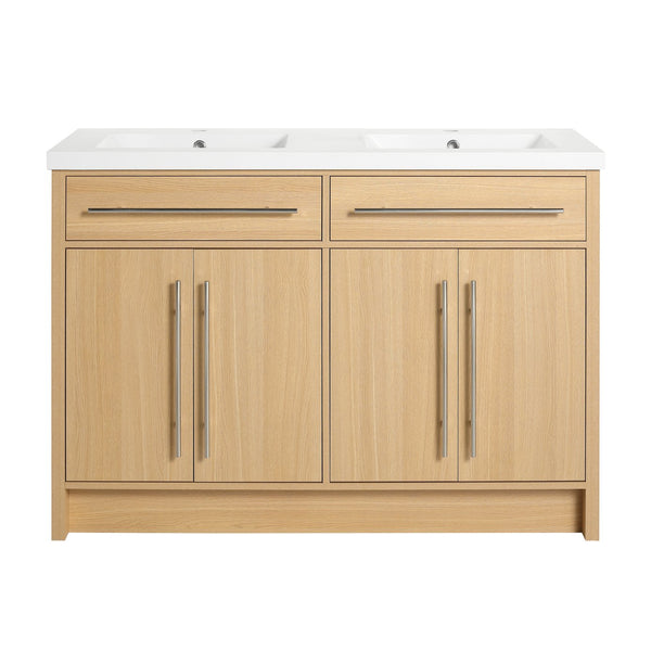 English Elm 48" Freestanding Bathroom Vanity with Resin Sink and Spacious Cabinet, Soft-Close Doors, Durable Finish Oak W1972S00025