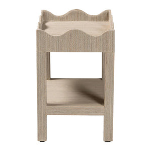 Baxton Studio bali Bali Sebastian Grasscloth Scalloped End Table - Chic 2-Tier Accent Table with Open Shelf Storage Beige Sebastian 2 Tier-Beige-End Table