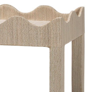 Baxton Studio bali Bali Sebastian Grasscloth Scalloped End Table - Chic 2-Tier Accent Table with Open Shelf Storage Beige Sebastian 2 Tier-Beige-End Table