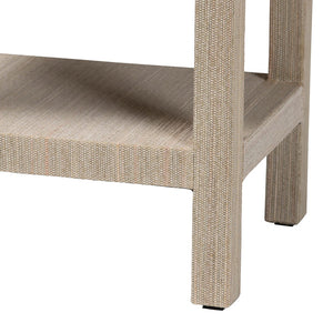 Baxton Studio bali Bali Sebastian Grasscloth Scalloped End Table - Chic 2-Tier Accent Table with Open Shelf Storage Beige Sebastian 2 Tier-Beige-End Table