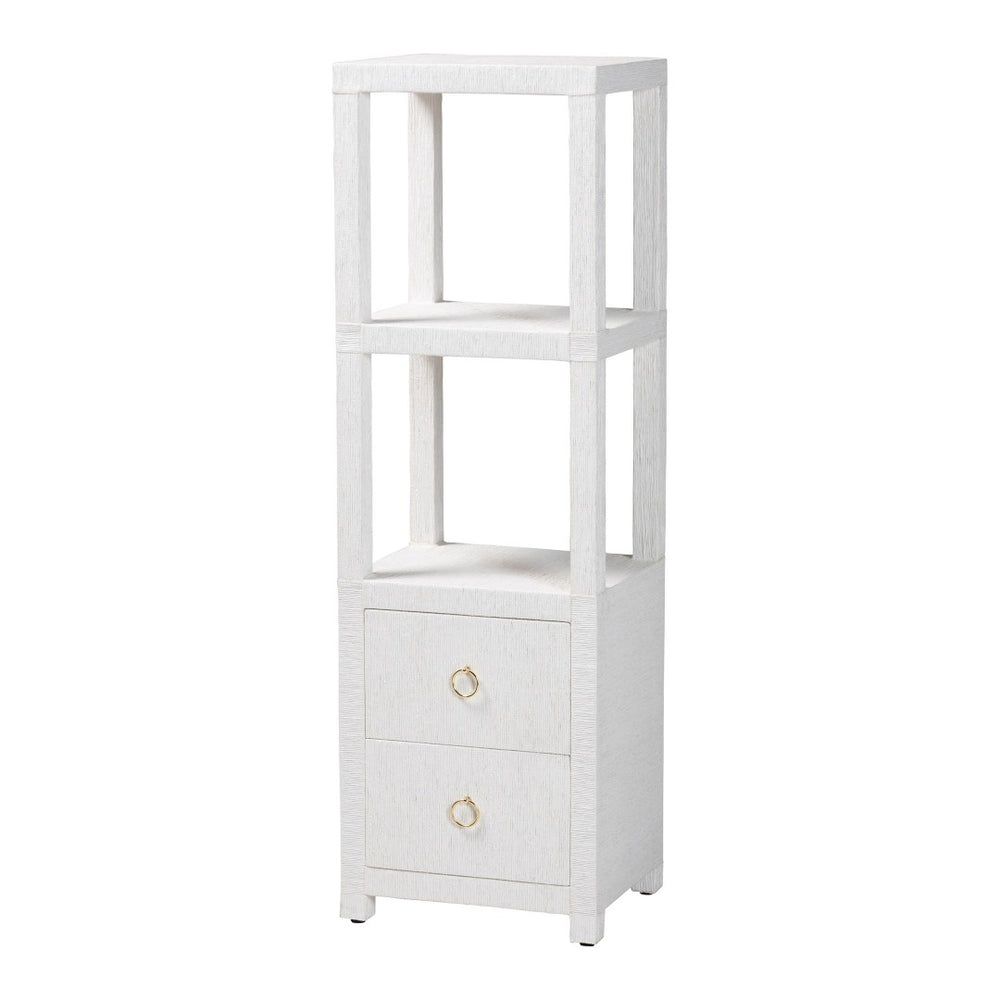 Baxton Studio bali Xavier Grasscloth Tall Storage Cabinet - Coastal Bohemian Tower with Open Shelves & Drawers Xavier-White-2 Drawer-Cabinet