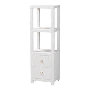 Baxton Studio bali Xavier Grasscloth Tall Storage Cabinet - Coastal Bohemian Tower with Open Shelves & Drawers Xavier-White-2 Drawer-Cabinet