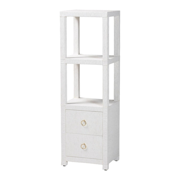 Baxton Studio bali Xavier Grasscloth Tall Storage Cabinet - Coastal Bohemian Tower with Open Shelves & Drawers Xavier-White-2 Drawer-Cabinet