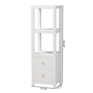 Baxton Studio bali Xavier Grasscloth Tall Storage Cabinet - Coastal Bohemian Tower with Open Shelves & Drawers Xavier-White-2 Drawer-Cabinet