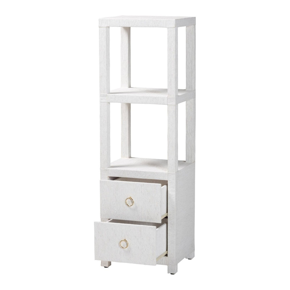 Baxton Studio bali Xavier Grasscloth Tall Storage Cabinet - Coastal Bohemian Tower with Open Shelves & Drawers Xavier-White-2 Drawer-Cabinet