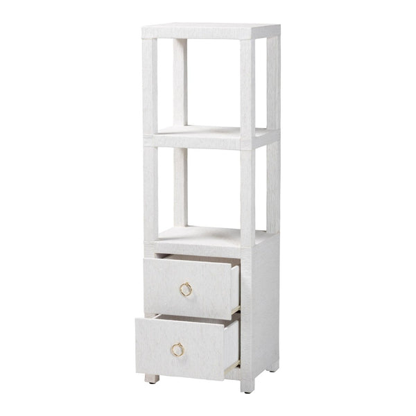 Baxton Studio bali Xavier Grasscloth Tall Storage Cabinet - Coastal Bohemian Tower with Open Shelves & Drawers Xavier-White-2 Drawer-Cabinet