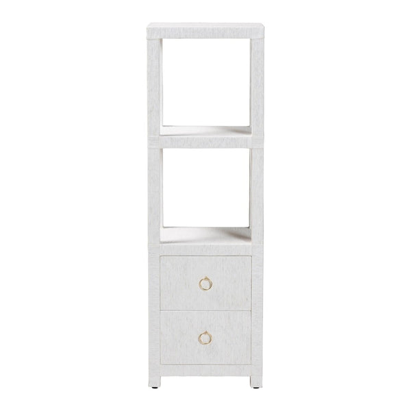 Baxton Studio bali Xavier Grasscloth Tall Storage Cabinet - Coastal Bohemian Tower with Open Shelves & Drawers Xavier-White-2 Drawer-Cabinet