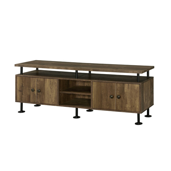English Elm Ensata Rustic Oak TV Stand with Black Metal Frame, Water Pipe Style, 4 Open + 4 Door Storage, 60" B2726P278165
