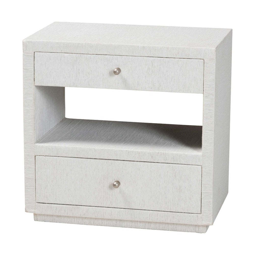 Baxton Studio bali Kai Grasscloth End Table - Handwoven 2-Drawer Nightstand with Open Shelf for Stylish Storage KAI-2 Drawer-White-End Table